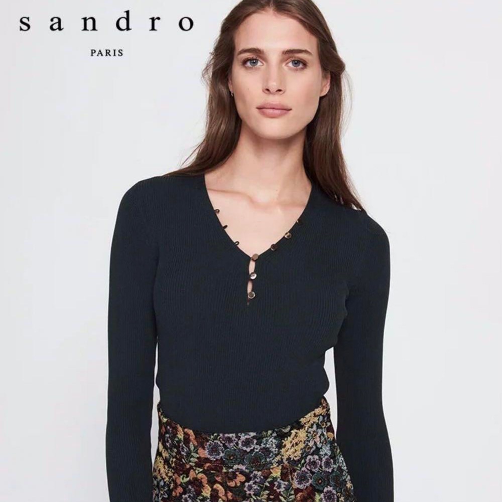 Sandro Black Long Sleeve Top